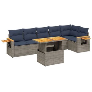 vidaXL Salon de jardin 7 Pièces avec coussins gris résine tressée