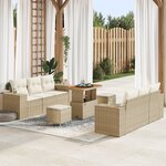 Ensemble de 9 pièces de canapés de jardin avec coussins beige en poly rotin