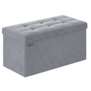 Banc de rangement pouf en velours avec couvercle avec 2 boîtes séparateur amovible capacité de charge 300 kg pour couloir salon chambre gris 12_0004158