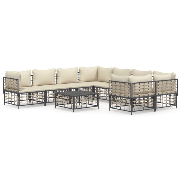 vidaXL Salon de jardin 9 Pièces avec coussins anthracite résine tressée