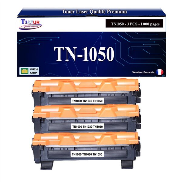 T3AZUR - 3x Toners compatibles avec Brother TN1050 pour Brother HL1110  HL1112  HL1210W  HL1212W - 1 000 pages