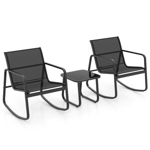 Lot de 3 pièces salon de jardin avec chaises à bascule 72 x 61 x 80 cm et table 44 x 44 x 40 cm avec tissu à séchage rapide en métal noir 20_0013428