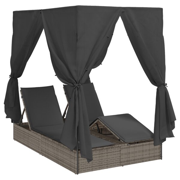 vidaXL Chaiselongue double avec toit et rideaux avec des rideaux Réglable Gris
