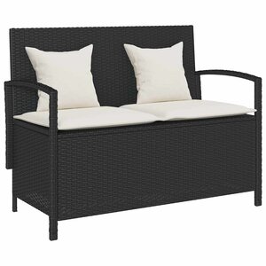 vidaXL Banc de rangement de jardin avec coussin noir résine tressée