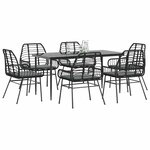 vidaXL Ensemble à manger de jardin coussins 7Pièces noir poly rotin verre