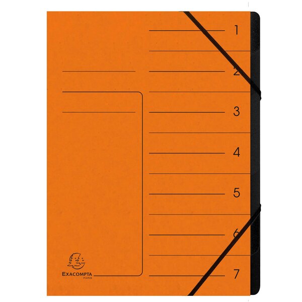 Trieur Agrafé Avec Élastiques Intérieur Noir 7 Compartiments - A4 - Orange - X 10 - Exacompta