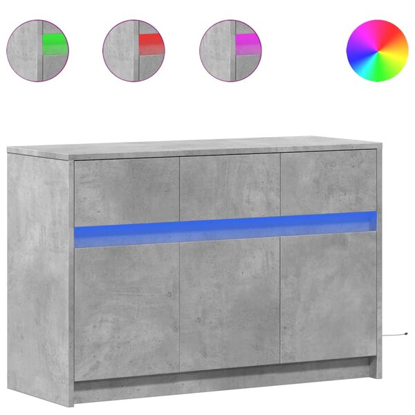 vidaXL Meuble TV avec LED gris béton 91x34x61 cm bois d'ingénierie