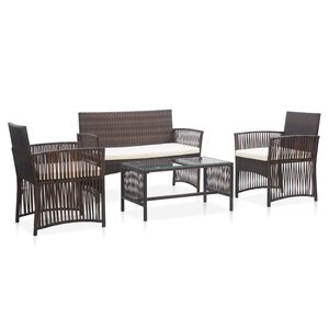 vidaXL Salon de jardin 4 Pièces avec coussin Résine tressée Marron