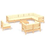 Salon de jardin meuble d'extérieur ensemble de mobilier 11 pièces avec coussins crème bois de pin solide 02_0015324