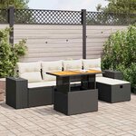 vidaXL Salon de jardin 6 Pièces avec coussins noir résine tressée acacia