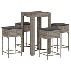 vidaXL Ensemble de bar de jardin 5 Pièces avec coussins gris poly rotin