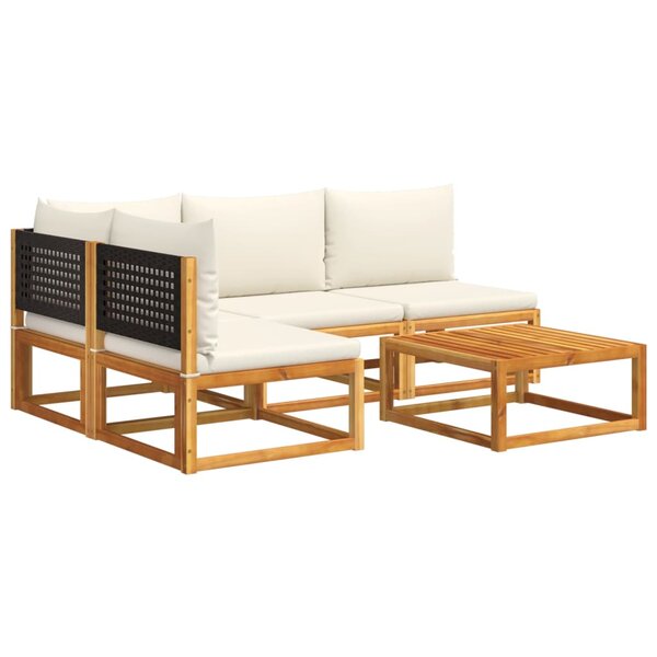 vidaXL Ensemble de canapés de jardin 5 pièces avec coussins en bois d'acacia et rotin