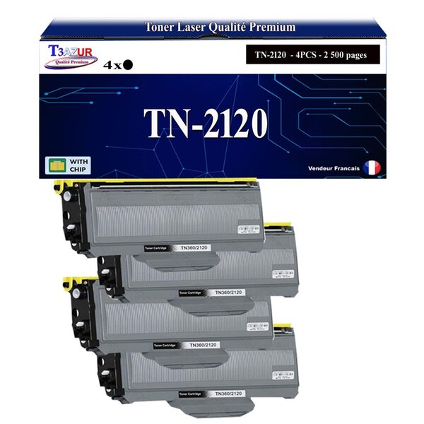 4 Toners compatibles avec Brother TN2120 pour Brother HL-2140  HL-2150N  HL-2170W - 2 600 pages - T3AZUR