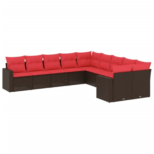 vidaXL Salon de jardin 10 Pièces avec coussins marron résine tressée
