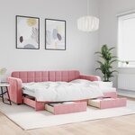 vidaXL Lit de jour avec gigogne et tiroirs rose 80x200 cm velours