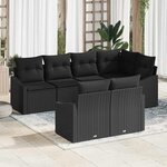 vidaXL Ensemble de salle à manger pour jardin avec coussin 7 Pièces Noir