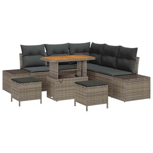 vidaXL Ensemble de canapé de jardin avec coussin 8 Pièces Gris Poly rotin