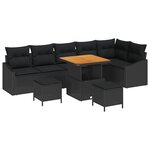 vidaXL Ensemble de canapé de jardin avec coussin 9 Pièces Noir polyrotin