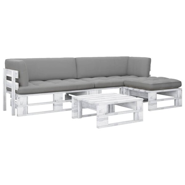 Salon de jardin meuble d'extérieur ensemble de mobilier palette 4 pièces et coussins pin imprégné de blanc 02_0018380
