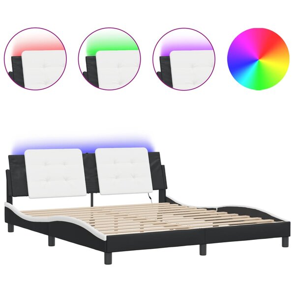 vidaXL Cadre de lit avec LED sans matelas Zadar noir et blanc 180x200 cm
