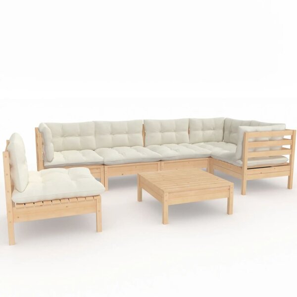 vidaXL Salon de jardin 7 Pièces avec coussins crème bois de pin