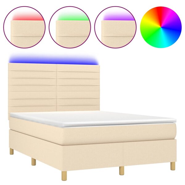 vidaXL Sommier à lattes de lit et matelas et LED Crème 140x190cm Tissu
