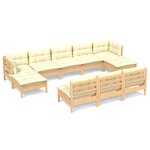 vidaXL Salon de jardin 10 Pièces avec coussins crème Bois de pin