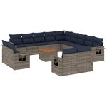 vidaXL Salon de jardin avec coussins 14 Pièces gris résine tressée