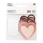 24 étiquettes à suspendre coeurs rose à contour brillant