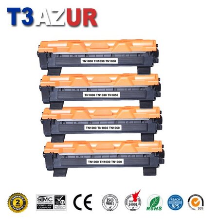 4 Toners compatibles avec Brother TN1050 pour Brother MFC1810  MFC1910  MFC1910W - 1 000 pages - T3AZUR
