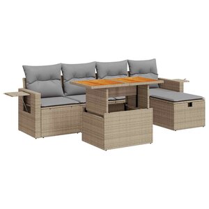 vidaXL Salon de jardin 6 Pièces avec coussins beige résine tressée acacia