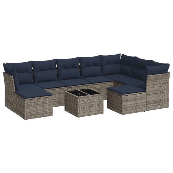 vidaXL Salon de jardin 10 Pièces avec coussins gris résine tressée