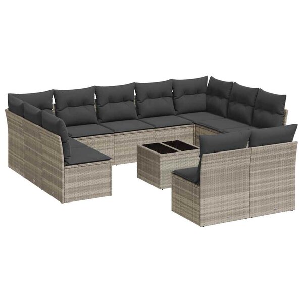 vidaXL Salon de jardin avec coussins 12 Pièces gris clair résine tressée