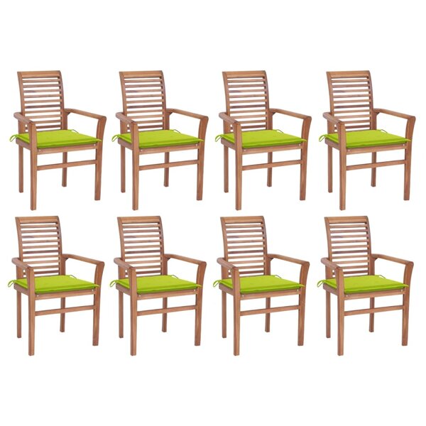 vidaXL Chaises à manger lot de 8 et coussins vert vif Bois teck solide