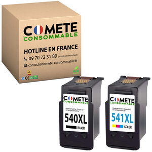 COMETE - Entreprise française-540 541 XL - Pack de 2 Cartouches (noir et couleur)  Compatibles avec Canon