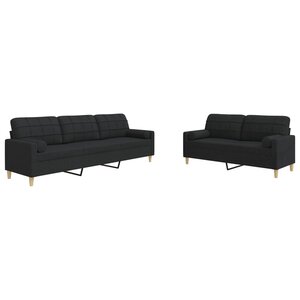 vidaXL Ensemble de canapés 2 Pièces avec coussins décoratifs noir tissu