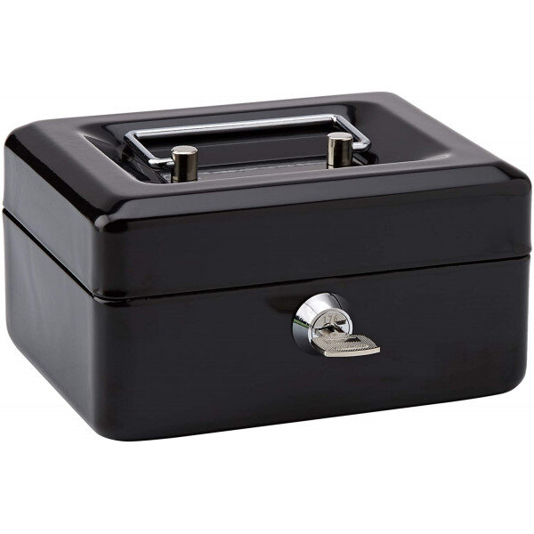 Caisse à monnaie en acier 5 compartiments 15 cm noir rapesco