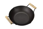 Wok avec double poignée en bois - 24 cm - En acier carbone - Compatible toutes plaques de cuisson