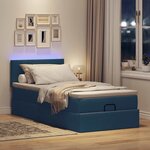 vidaXL Lit ottoman avec matelas et LED Bleu 90x200 cm Tissu