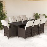 vidaXL Ensemble de bistro de jardin 9 Pièces coussins marron poly rotin