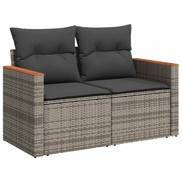 vidaXL Canapé de jardin 2 places avec coussins gris résine tressée
