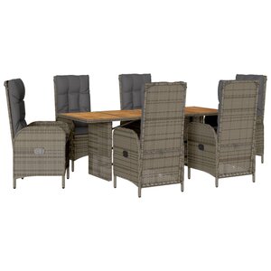 vidaXL Ensemble à manger de jardin et coussins 7 Pièces gris rotin