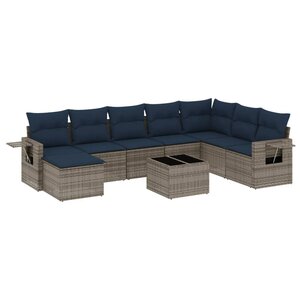 vidaXL Salon de jardin 9 Pièces avec coussins gris résine tressée