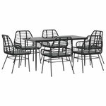 vidaXL Ensemble à manger de jardin coussins 7Pièces noir poly rotin verre