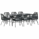 vidaXL Ensemble à manger de jardin coussins 9Pièces noir poly rotin verre