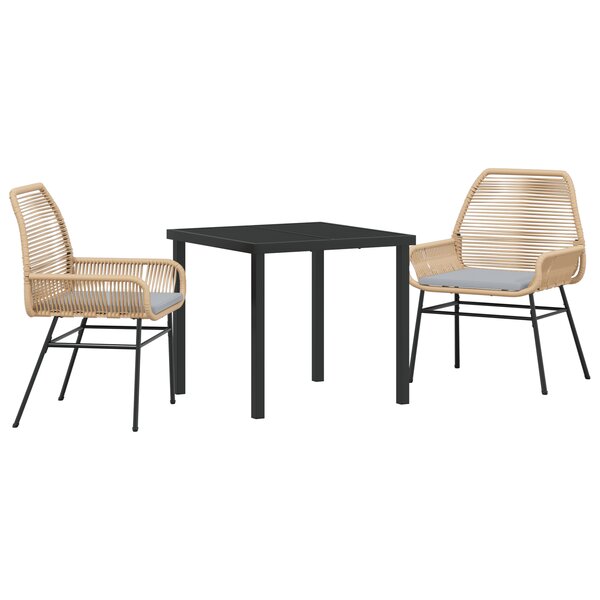 vidaXL Ensemble de salle à manger de jardin 3 pièces avec coussins marron en poly rotin