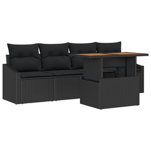 vidaXL Ensemble de salle à manger de jardin en 5 pièces avec coussins en poly rotin et acacia noir