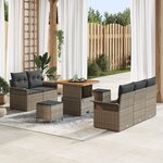 Ensemble de Canapés de Jardin vidaXL en 8 Pièces avec Coussins Gris Poly Rattan Acacia
