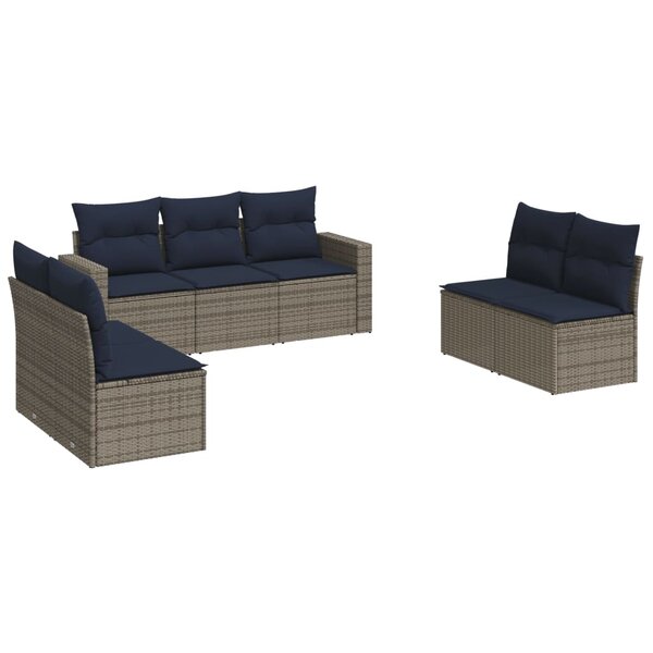 vidaXL Salon de jardin 7 Pièces avec coussins gris résine tressée