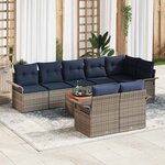vidaXL Ensemble de canapé de jardin avec coussin 9 Pièces Gris et marine